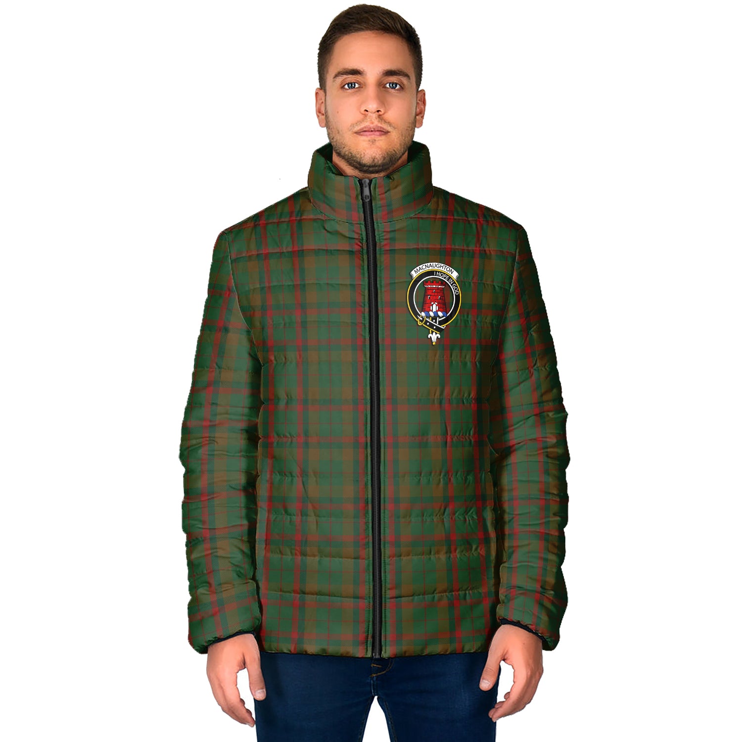 Macnaughton Hunting Tartan Padded Jacket with Family Crest - Tartan Vibes Clothing