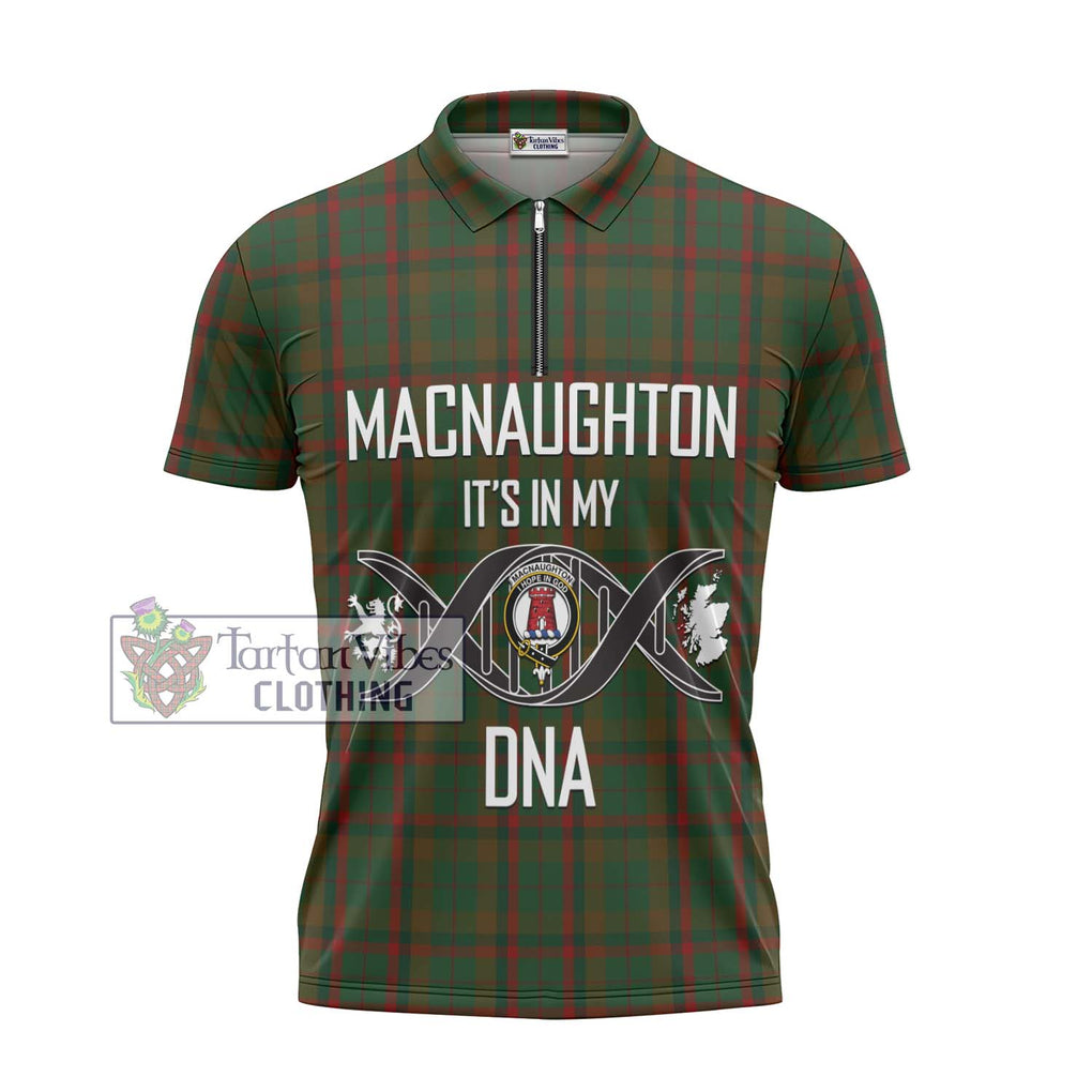 MacNaughton Hunting Tartan Zipper Polo Shirt with Family Crest DNA In Me Style - Tartanvibesclothing Shop