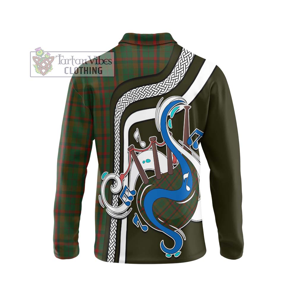 Tartan Vibes Clothing MacNaughton Hunting Tartan Long Sleeve Polo Shirt with Epic Bagpipe Style