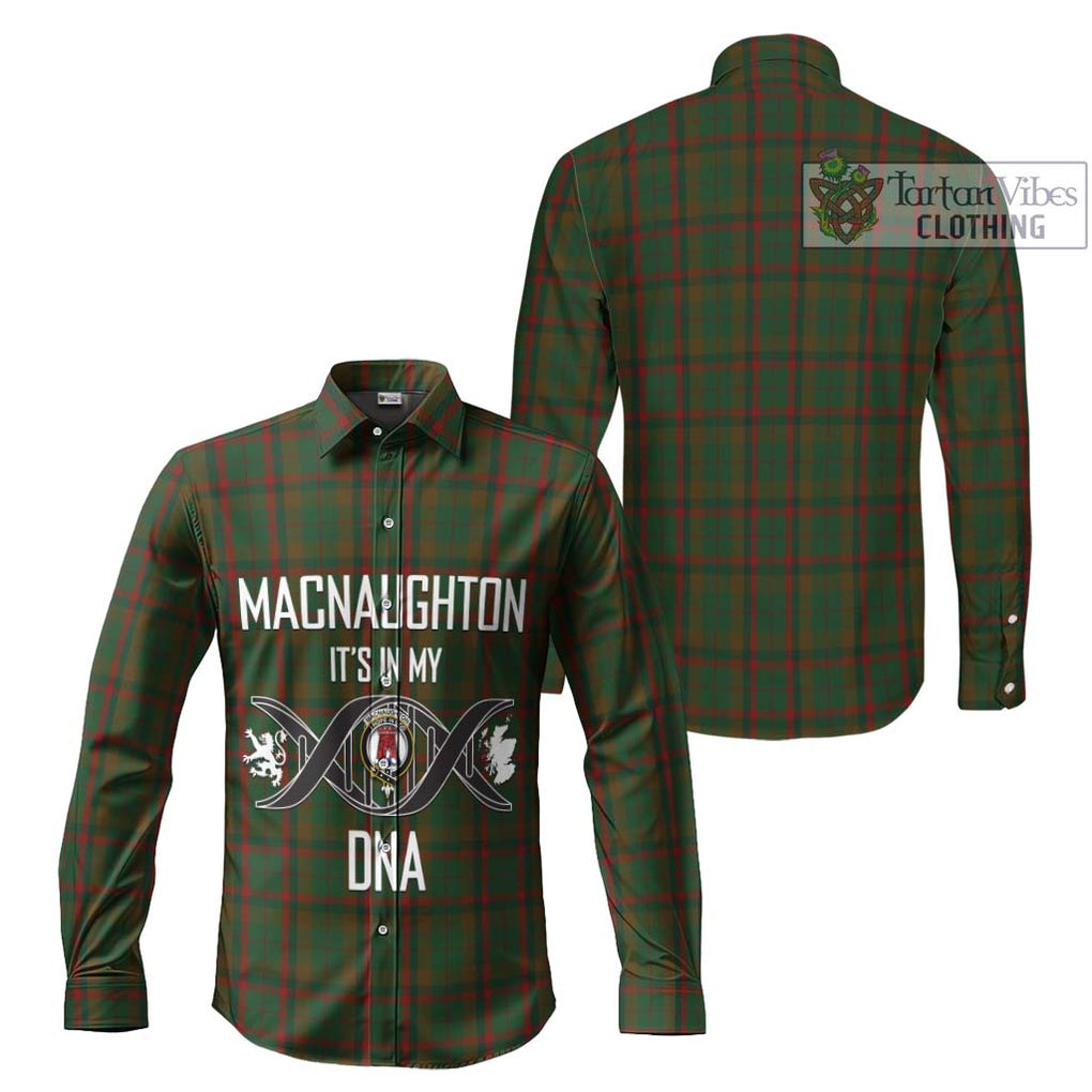 MacNaughton Hunting Tartan Long Sleeve Button Shirt with Family Crest DNA In Me Style Men's Shirt - Tartanvibesclothing Shop