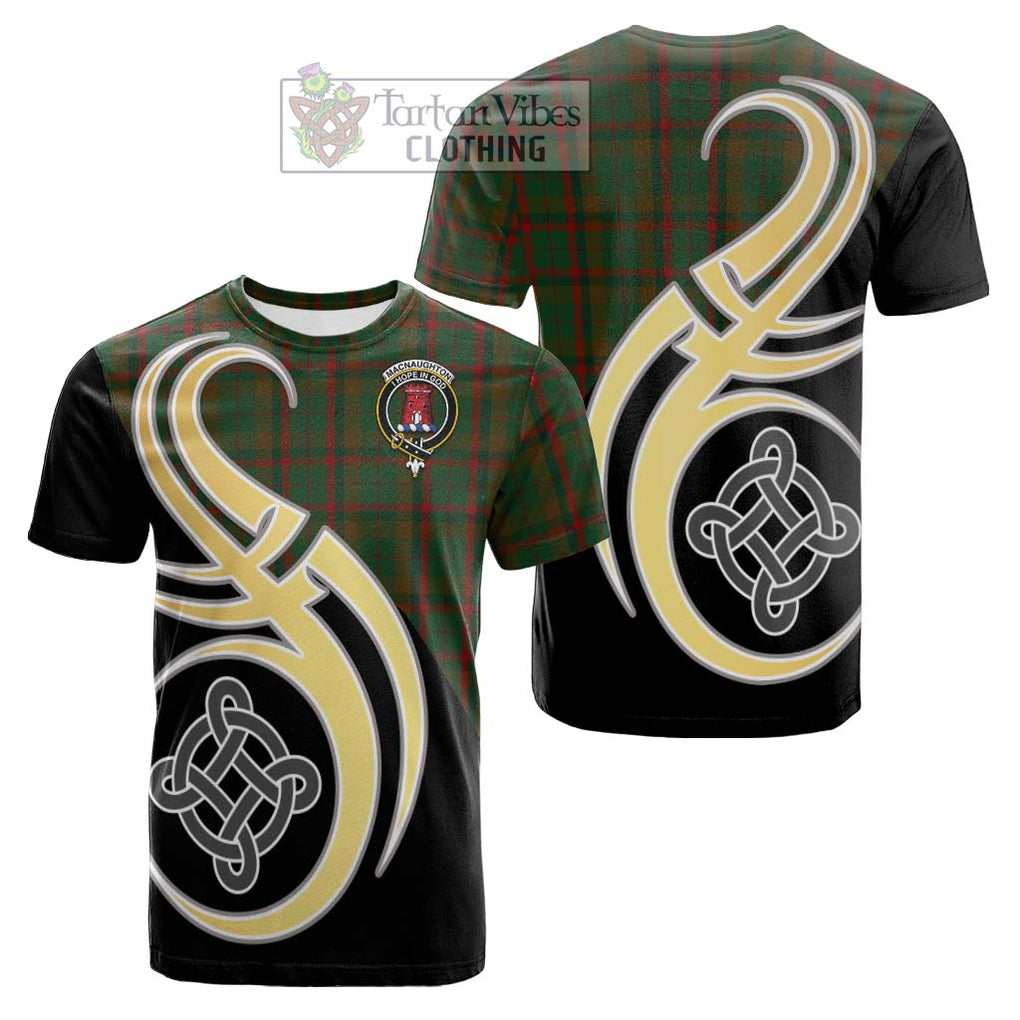 Tartan Vibes Clothing MacNaughton Hunting Tartan Cotton T-shirt with Family Crest and Celtic Symbol Style