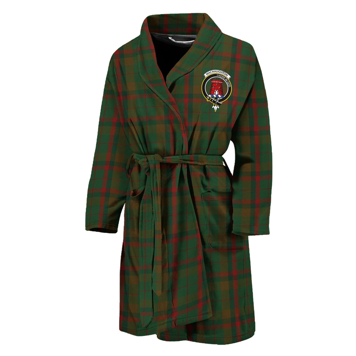 Macnaughton Hunting Tartan Bathrobe with Family Crest Unisex M - Tartan Vibes Clothing