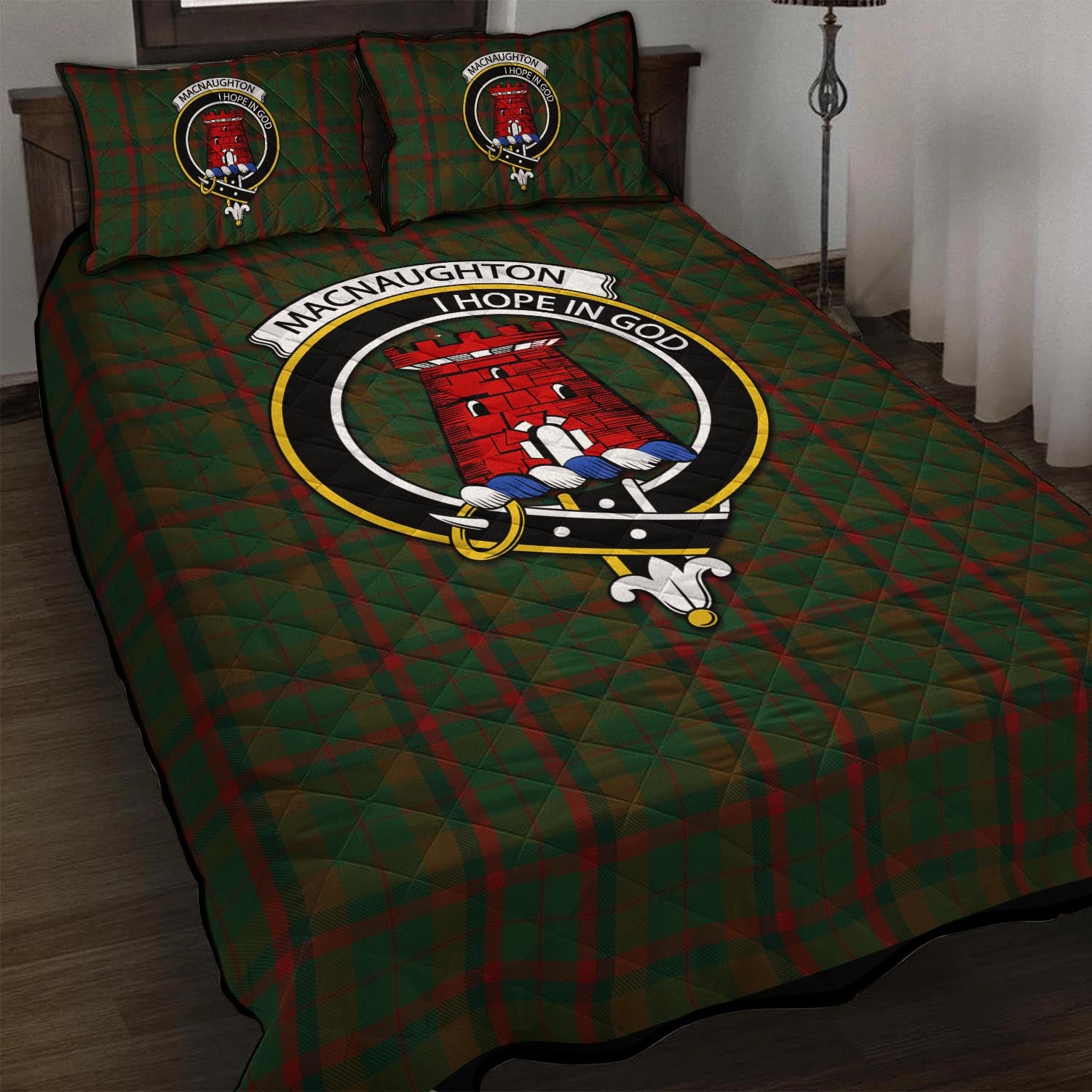 Macnaughton Hunting Tartan Quilt Bed Set with Family Crest - Tartan Vibes Clothing