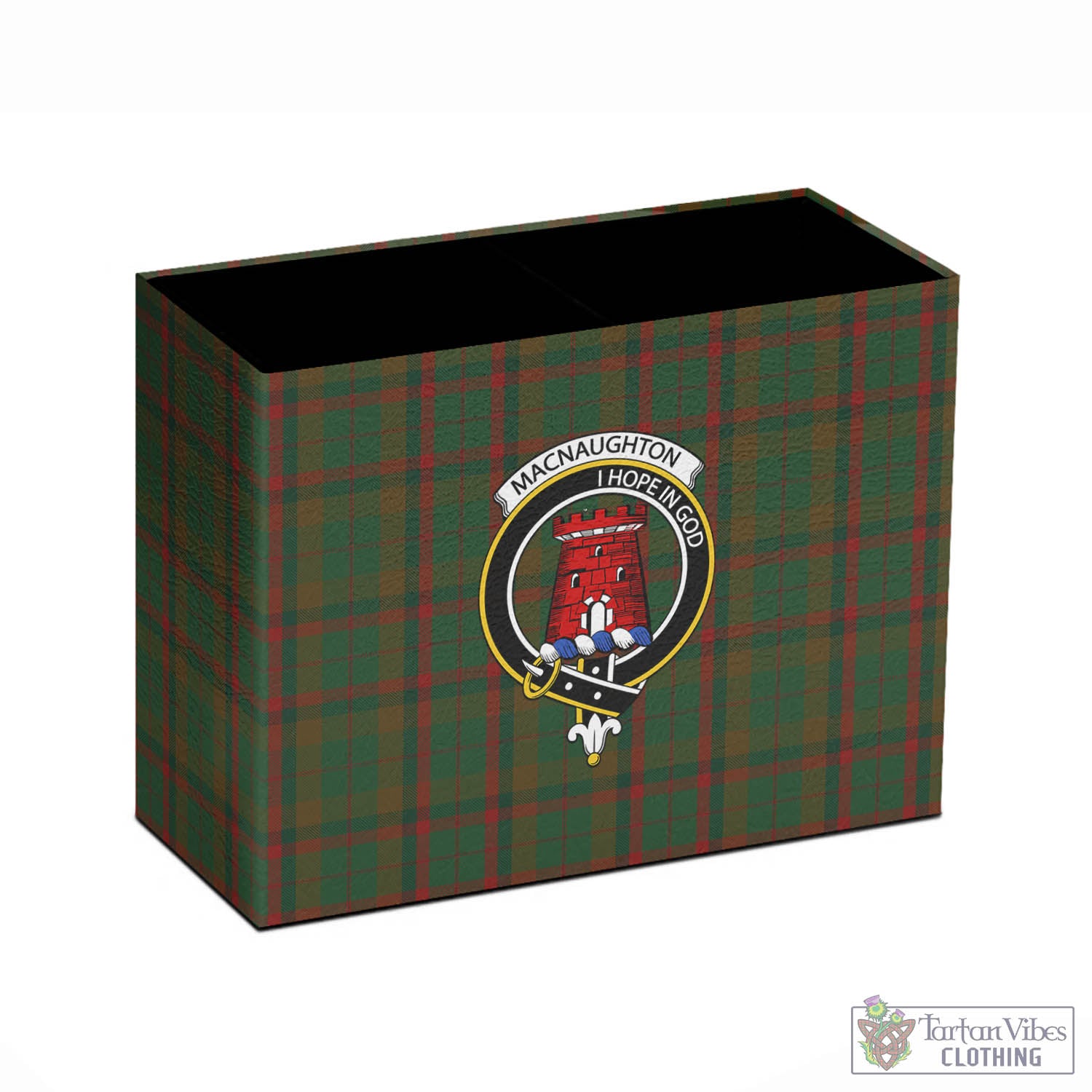 Tartan Vibes Clothing Macnaughton Hunting Tartan Pen Holder with Family Crest