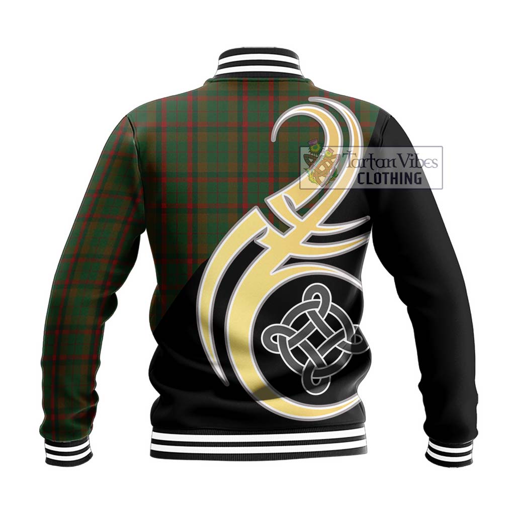 MacNaughton Hunting Tartan Baseball Jacket with Family Crest and Celtic Symbol Style - Tartan Vibes Clothing