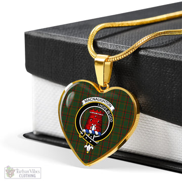 Macnaughton Hunting Tartan Heart Necklace with Family Crest