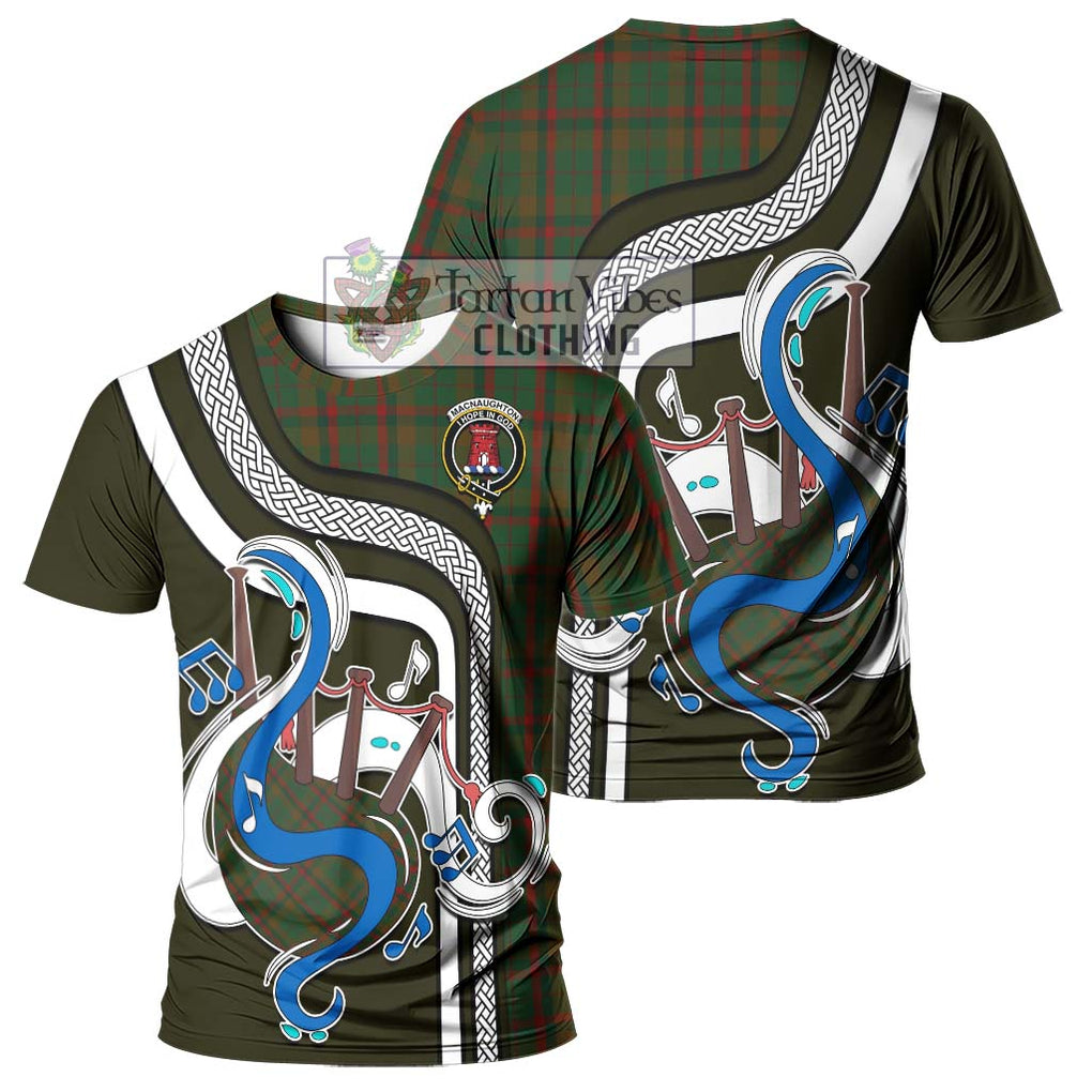 MacNaughton Hunting Tartan T-Shirt with Epic Bagpipe Style - Tartanvibesclothing Shop