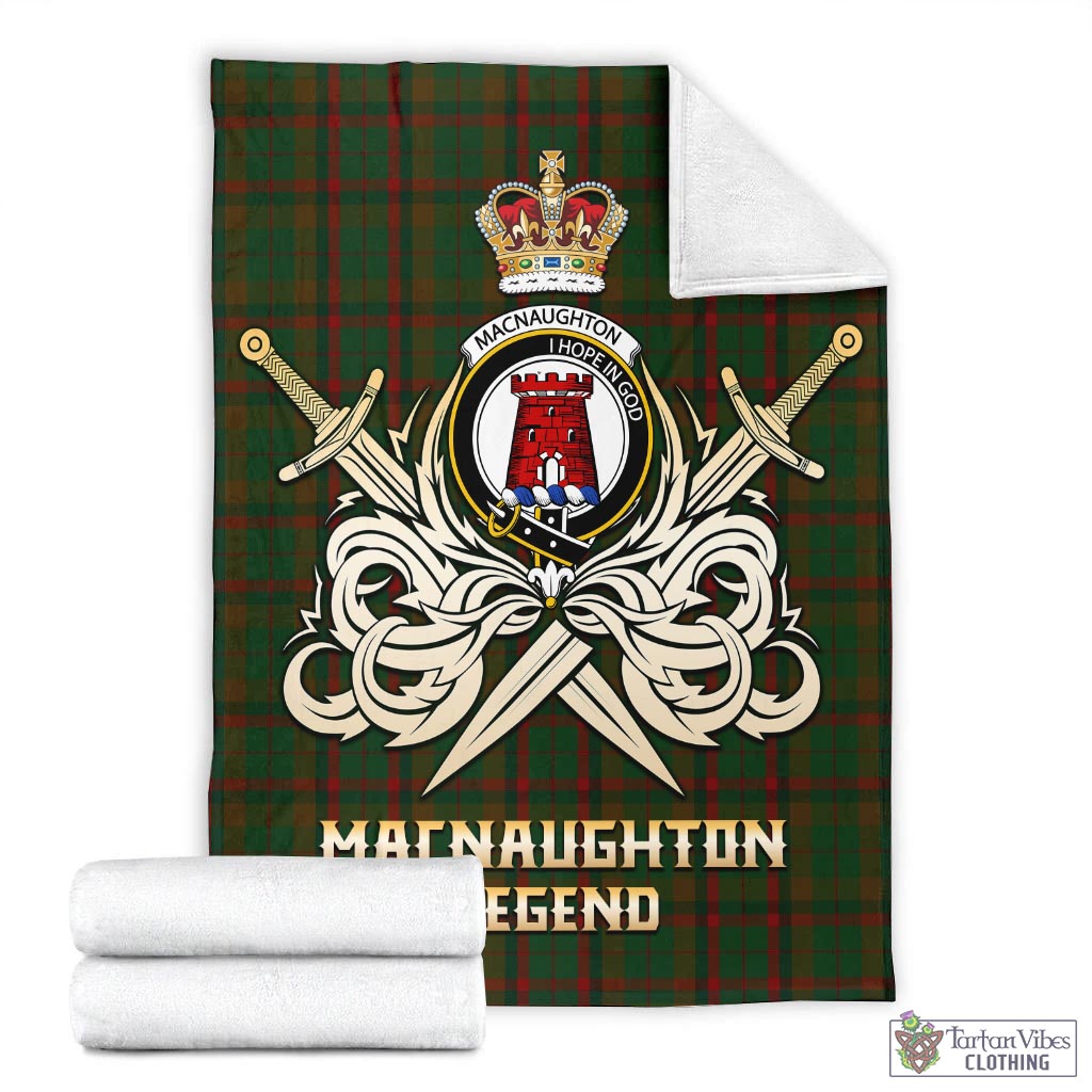 Tartan Vibes Clothing Macnaughton Hunting Tartan Blanket with Clan Crest and the Golden Sword of Courageous Legacy