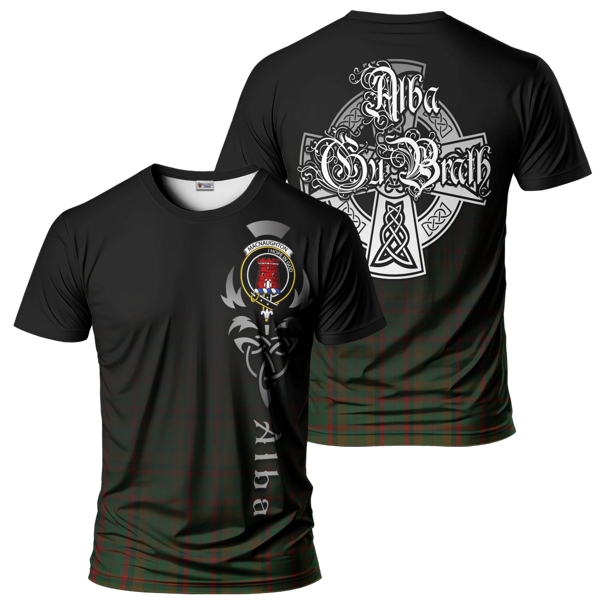 Tartan Vibes Clothing Macnaughton Hunting Tartan T-Shirt Featuring Alba Gu Brath Family Crest Celtic Inspired