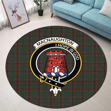 Macnaughton Hunting Tartan Round Rug with Family Crest