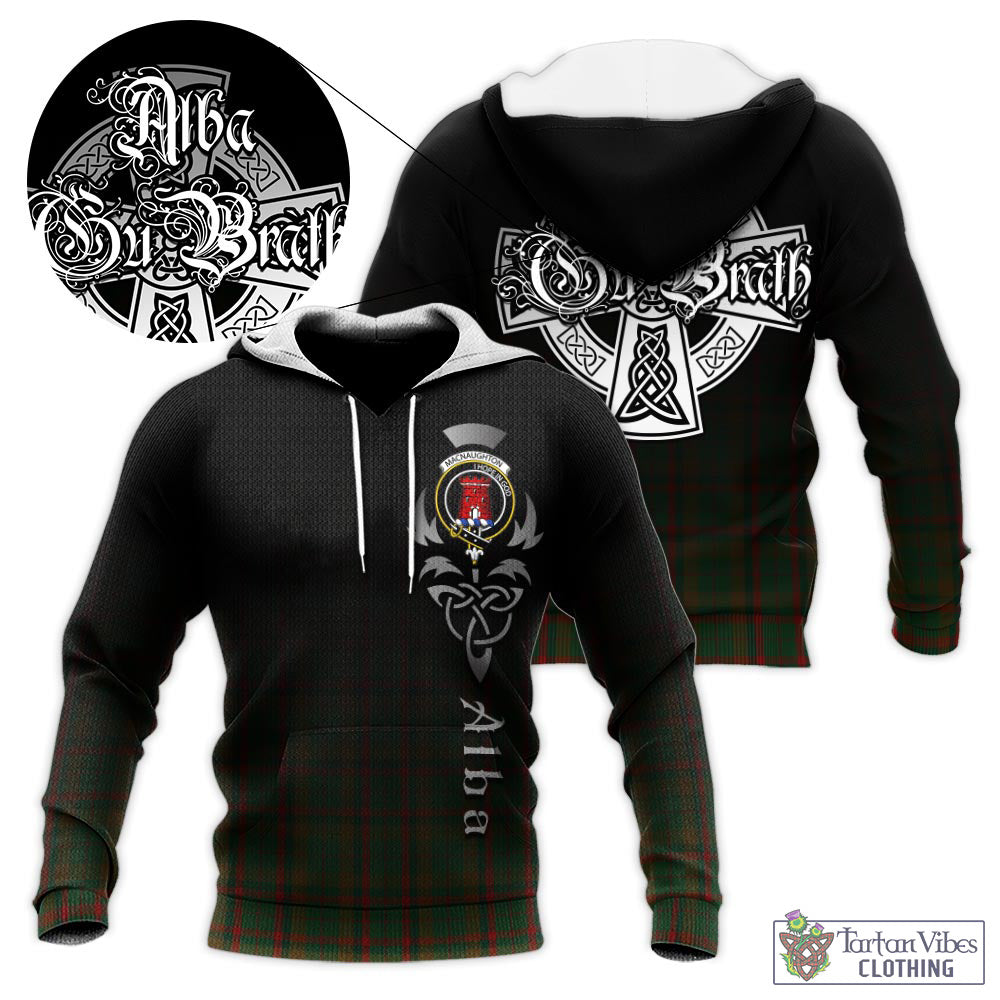 Tartan Vibes Clothing Macnaughton Hunting Tartan Knitted Hoodie Featuring Alba Gu Brath Family Crest Celtic Inspired