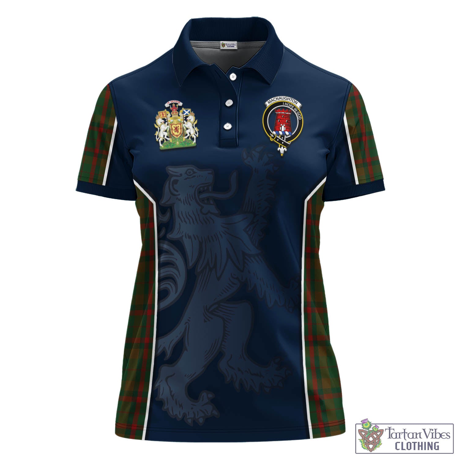 Macnaughton Hunting Tartan Women's Polo Shirt with Family Crest and Lion Rampant Vibes Sport Style - Tartan Vibes Clothing