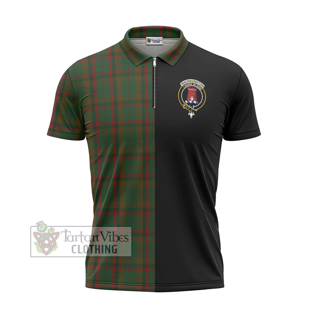 MacNaughton Hunting Tartan Zipper Polo Shirt with Family Crest and Half Of Me Style - Tartanvibesclothing Shop