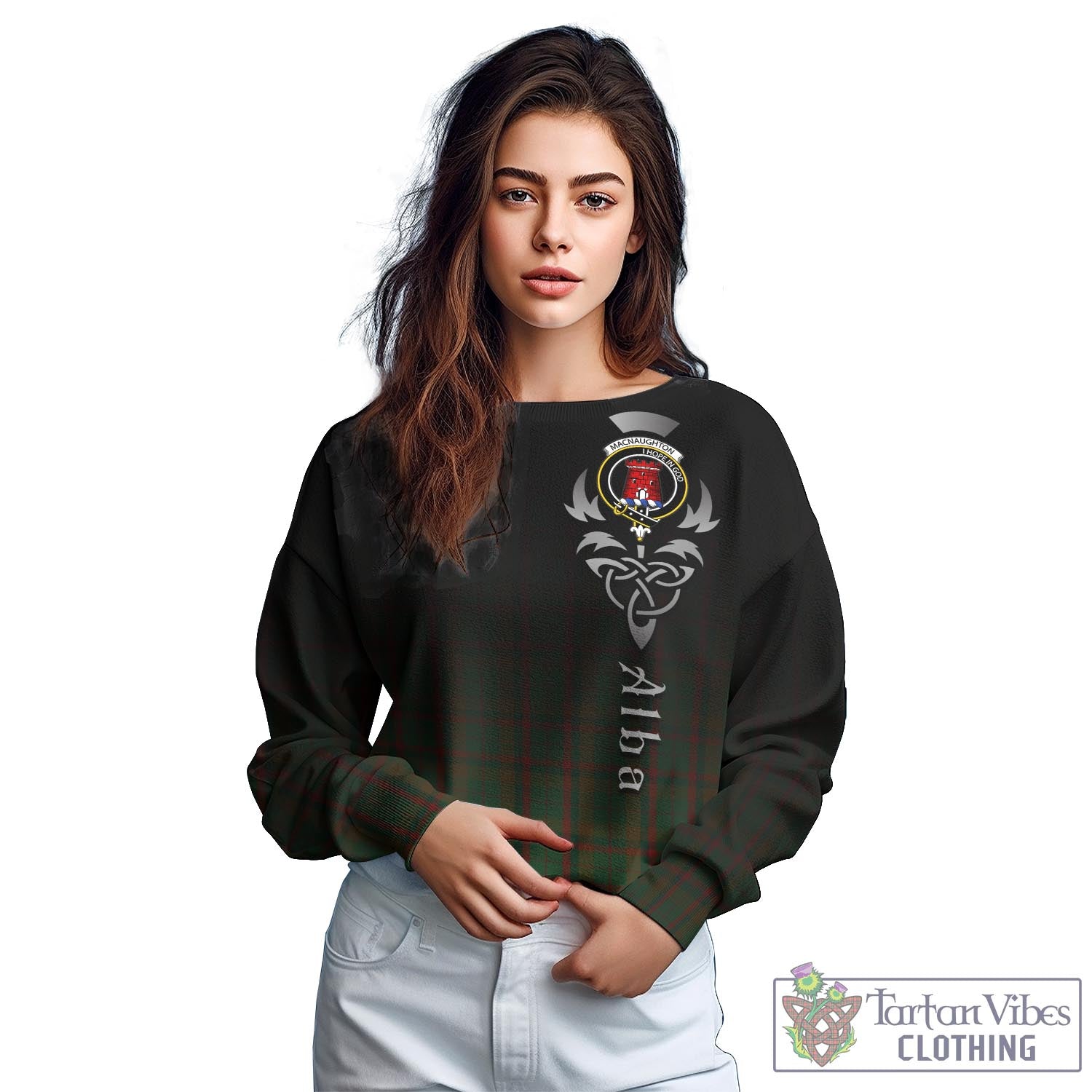 Tartan Vibes Clothing Macnaughton Hunting Tartan Sweatshirt Featuring Alba Gu Brath Family Crest Celtic Inspired