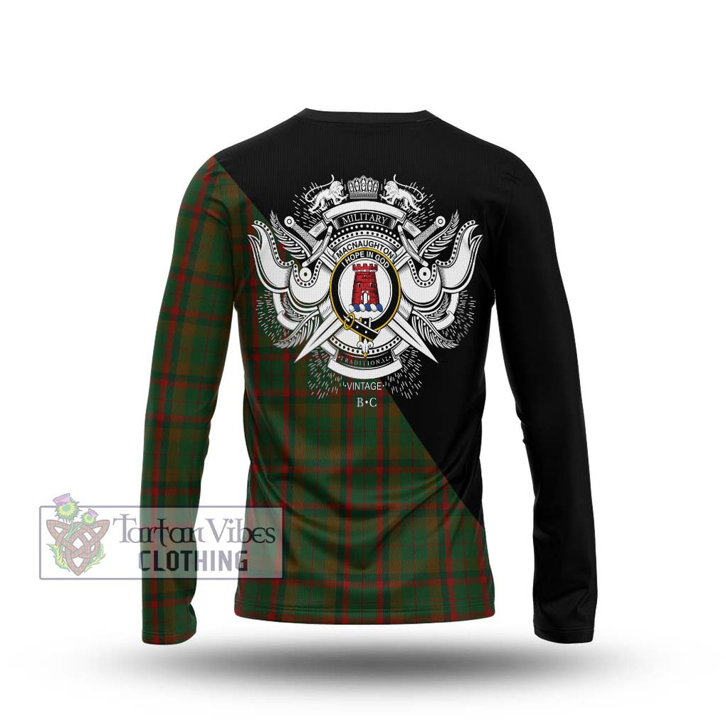 MacNaughton Hunting Tartan Long Sleeve T-Shirt with Family Crest and Military Logo Style - Tartanvibesclothing Shop