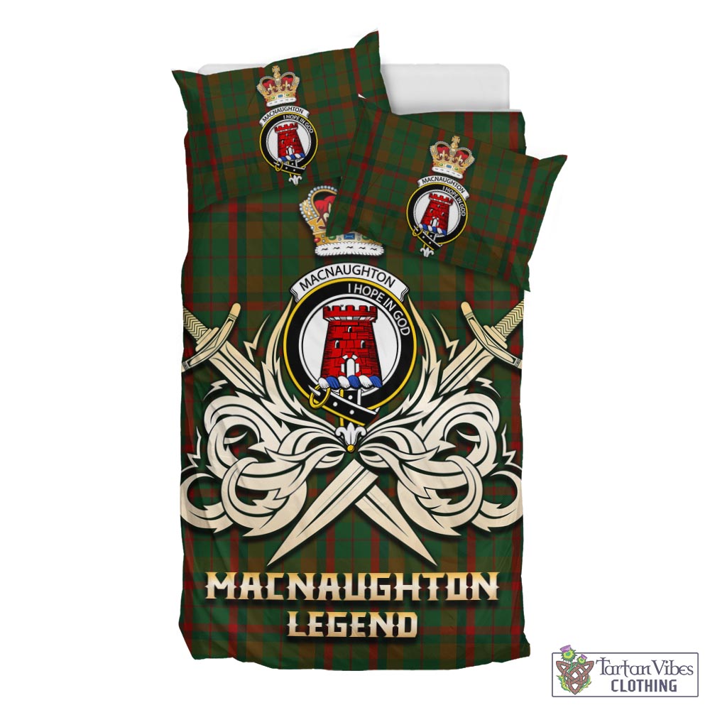 Tartan Vibes Clothing Macnaughton Hunting Tartan Bedding Set with Clan Crest and the Golden Sword of Courageous Legacy