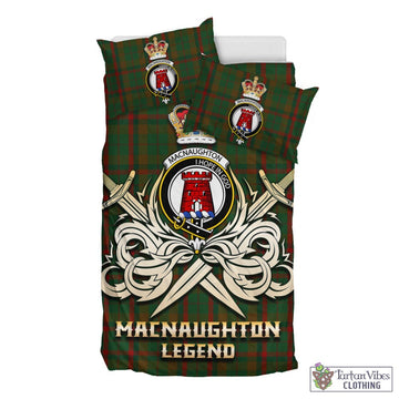 Macnaughton Hunting Tartan Bedding Set with Clan Crest and the Golden Sword of Courageous Legacy