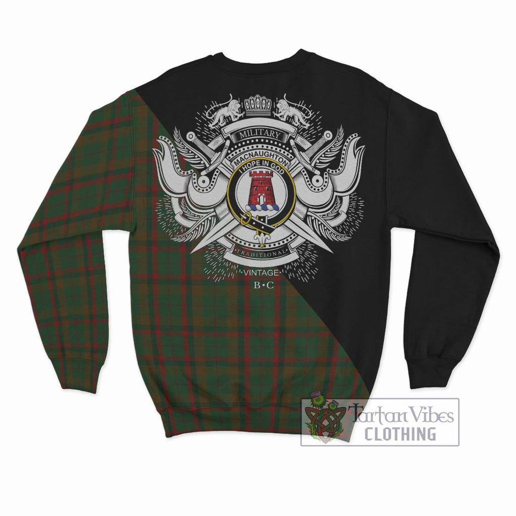 MacNaughton Hunting Tartan Sweatshirt with Family Crest and Military Logo Style - Tartanvibesclothing Shop