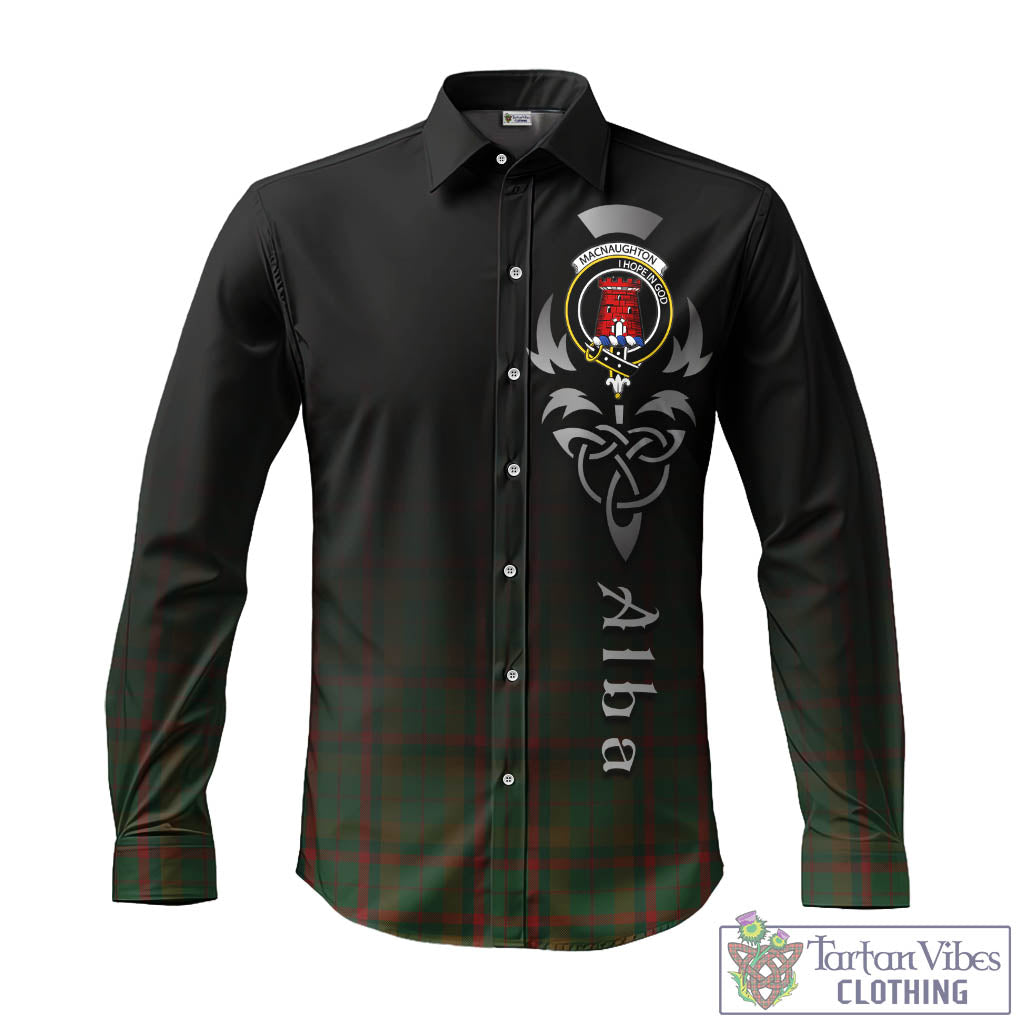 Tartan Vibes Clothing Macnaughton Hunting Tartan Long Sleeve Button Up Featuring Alba Gu Brath Family Crest Celtic Inspired