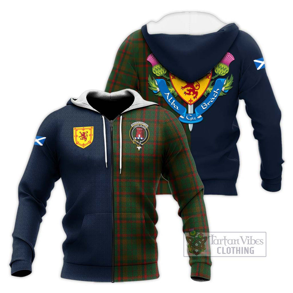 Tartan Vibes Clothing MacNaughton Hunting Tartan Knitted Hoodie with Scottish Lion Royal Arm Half Style