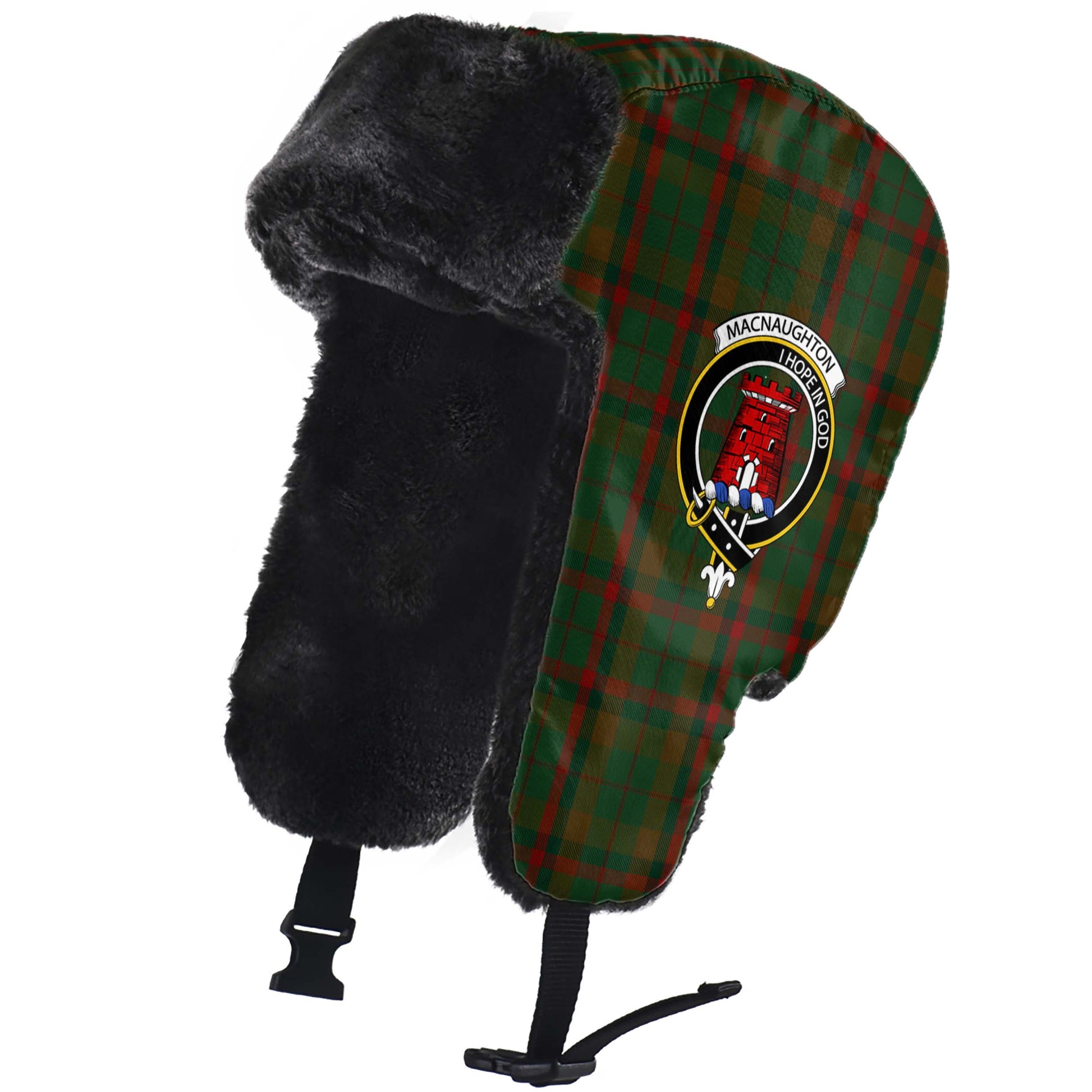 Macnaughton Hunting Tartan Winter Trapper Hat with Family Crest - Tartanvibesclothing