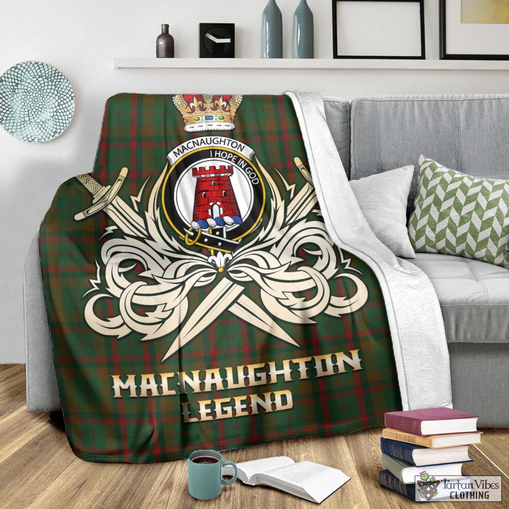 Tartan Vibes Clothing Macnaughton Hunting Tartan Blanket with Clan Crest and the Golden Sword of Courageous Legacy