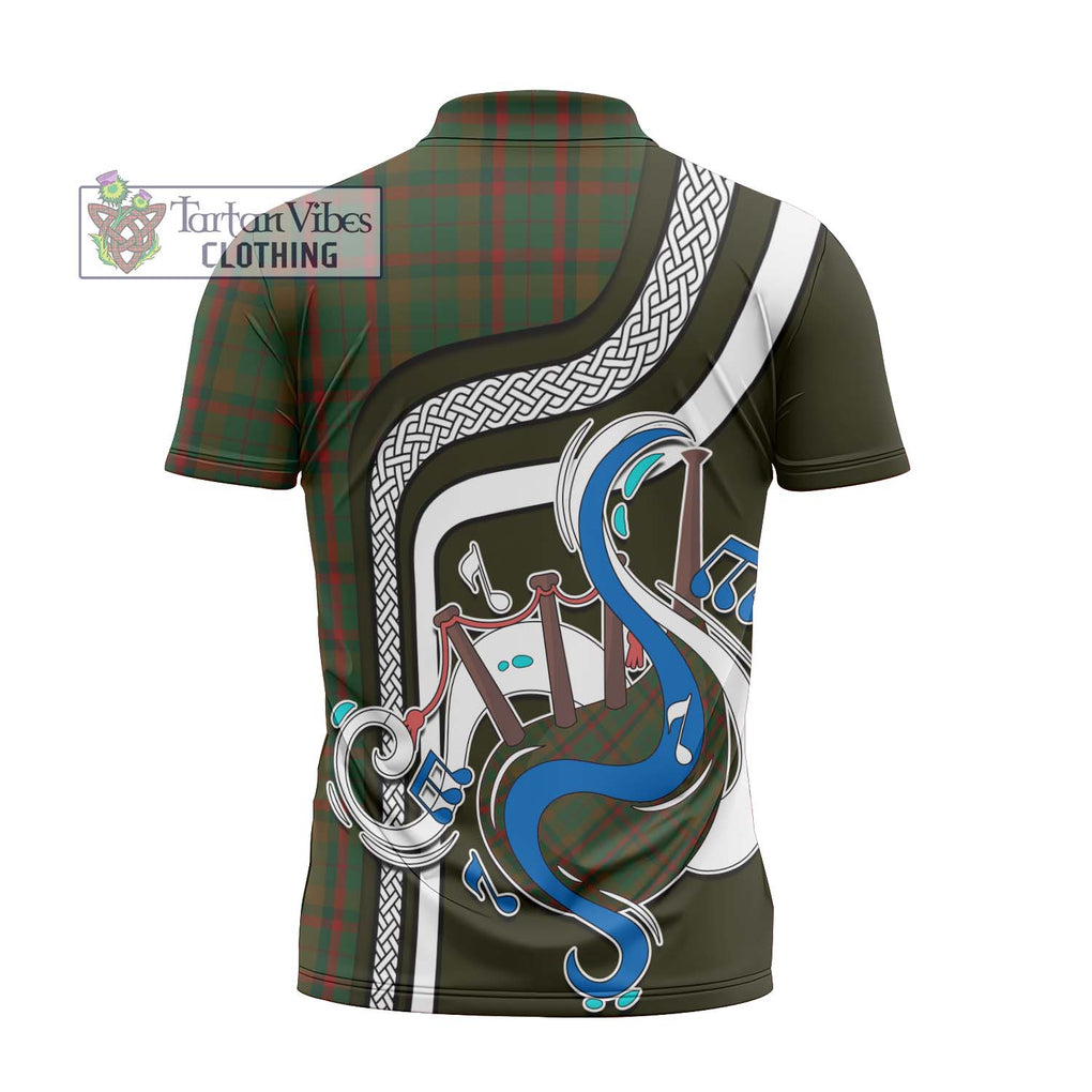 MacNaughton Hunting Tartan Zipper Polo Shirt with Epic Bagpipe Style - Tartanvibesclothing Shop