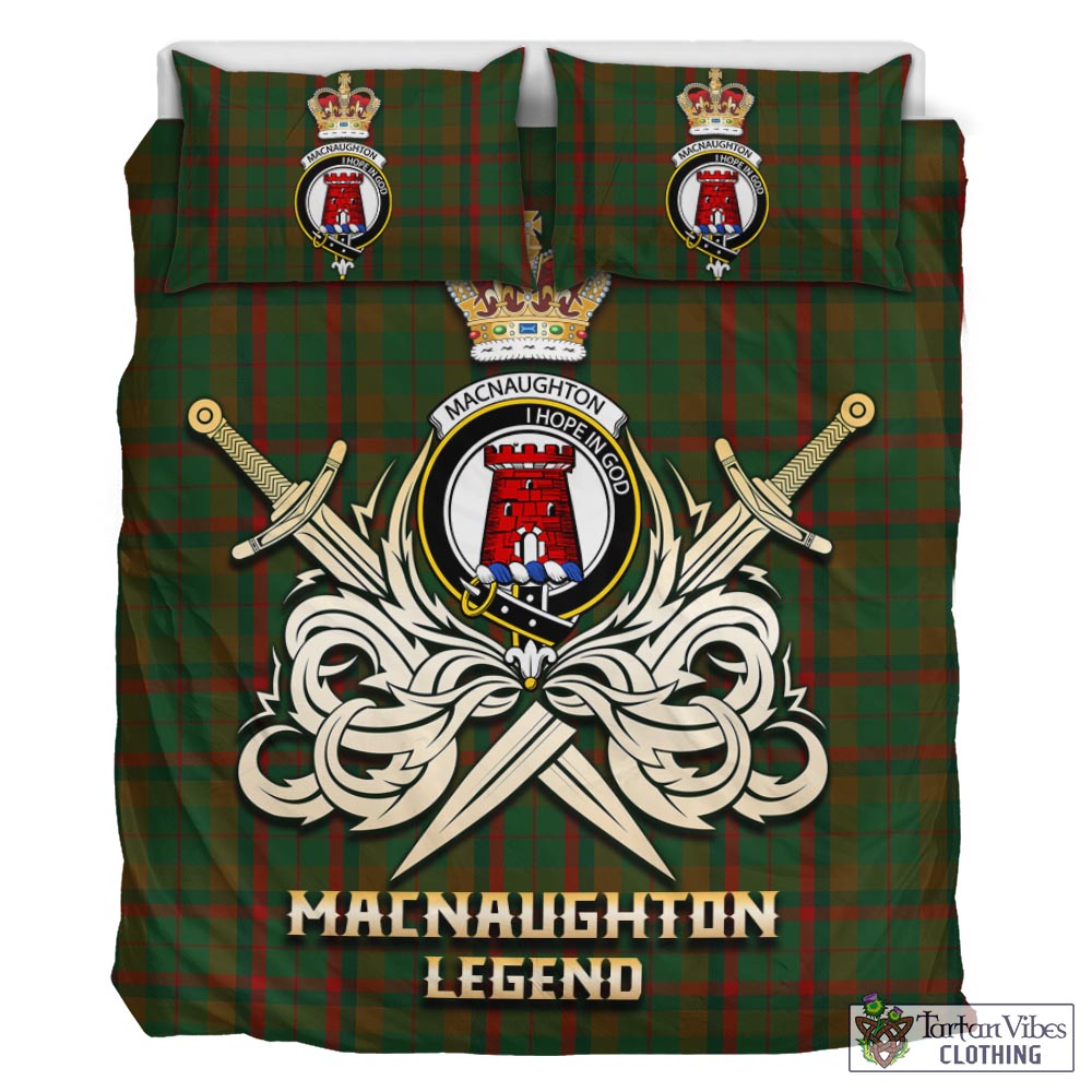 Tartan Vibes Clothing Macnaughton Hunting Tartan Bedding Set with Clan Crest and the Golden Sword of Courageous Legacy