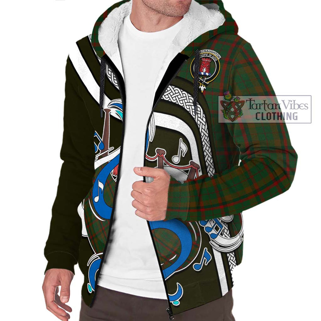 MacNaughton Hunting Tartan Sherpa Hoodie with Epic Bagpipe Style Unisex - Tartanvibesclothing Shop