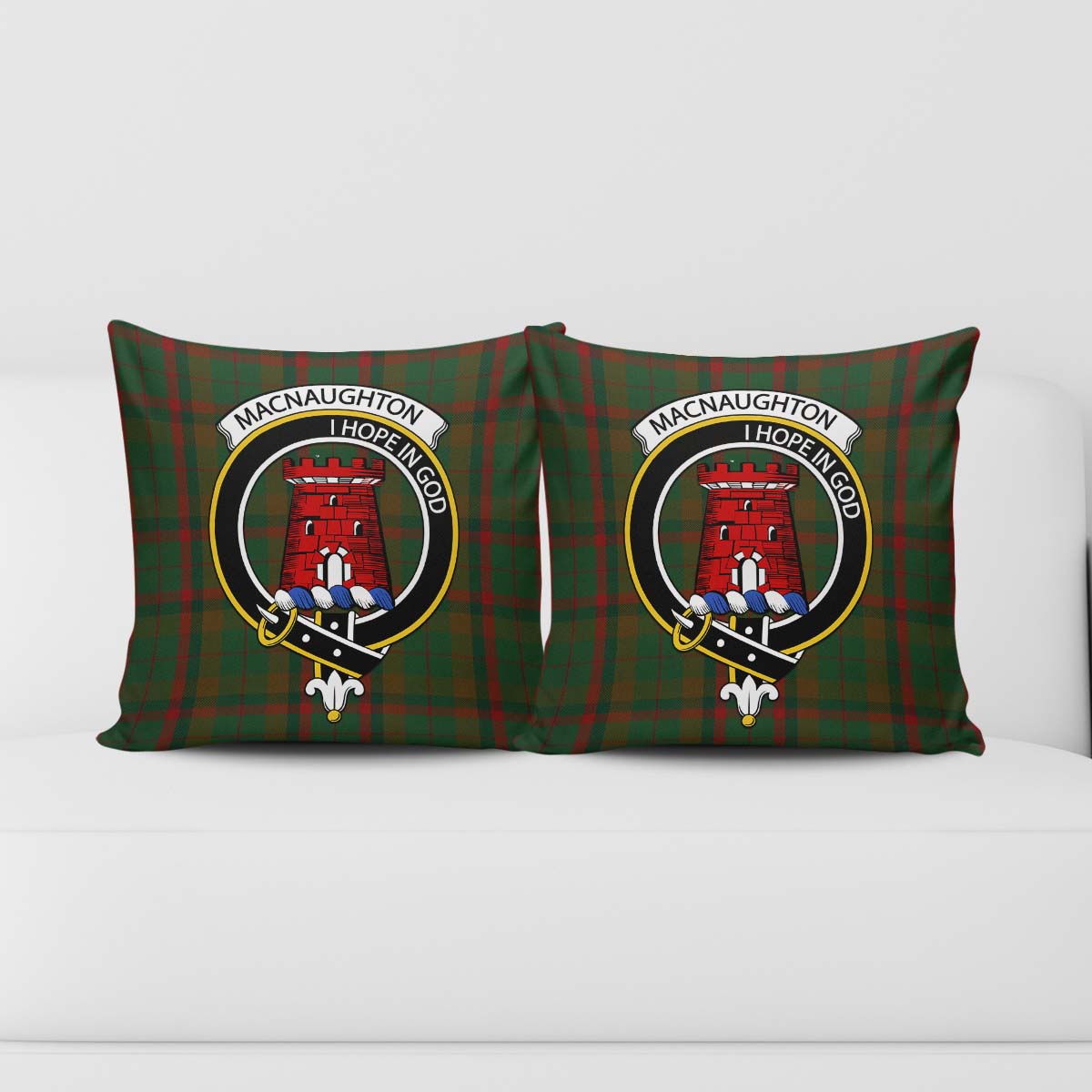 Macnaughton Hunting Tartan Pillow Cover with Family Crest - Tartanvibesclothing