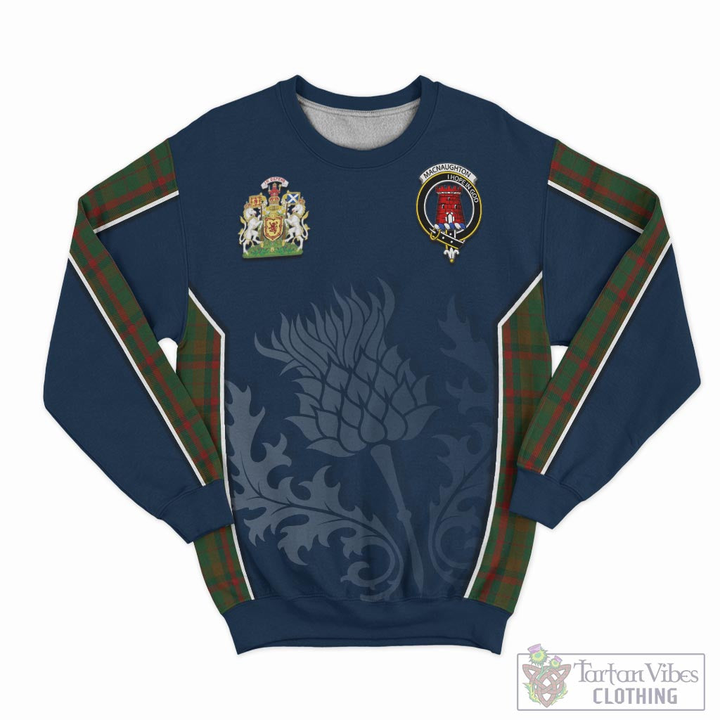 Tartan Vibes Clothing Macnaughton Hunting Tartan Sweatshirt with Family Crest and Scottish Thistle Vibes Sport Style