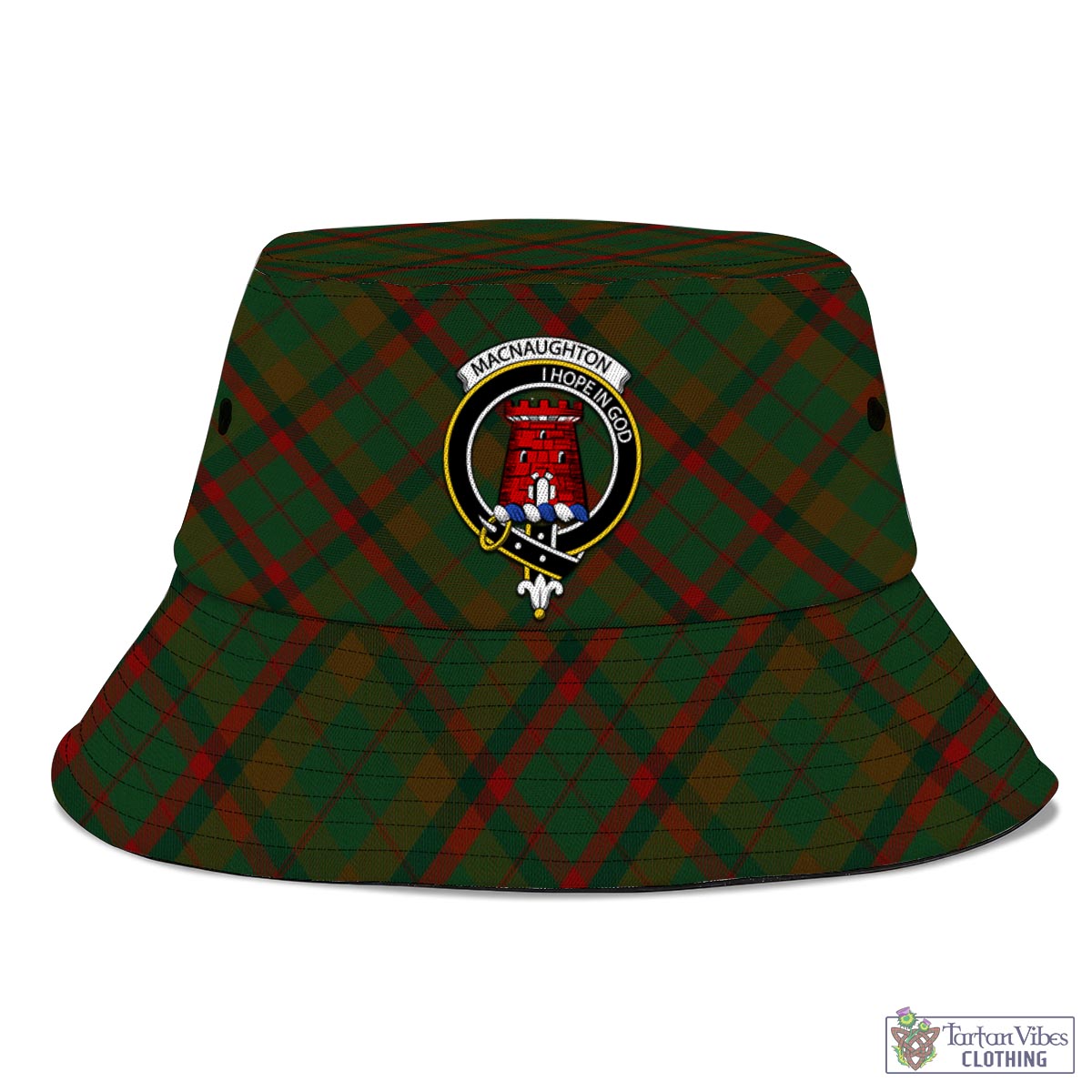 Tartan Vibes Clothing Macnaughton Hunting Tartan Bucket Hat with Family Crest