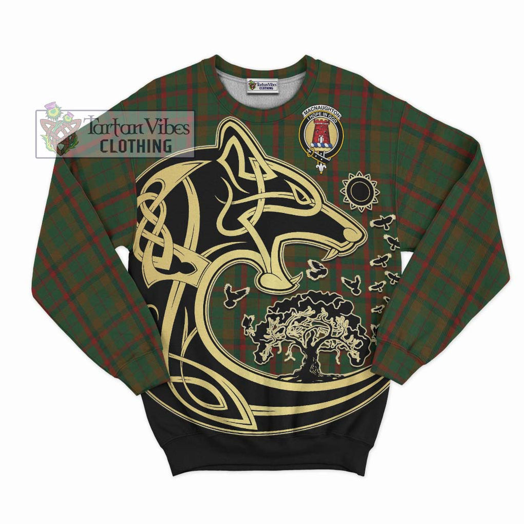 MacNaughton Hunting Tartan Sweatshirt with Family Crest Celtic Wolf Style - Tartan Vibes Clothing