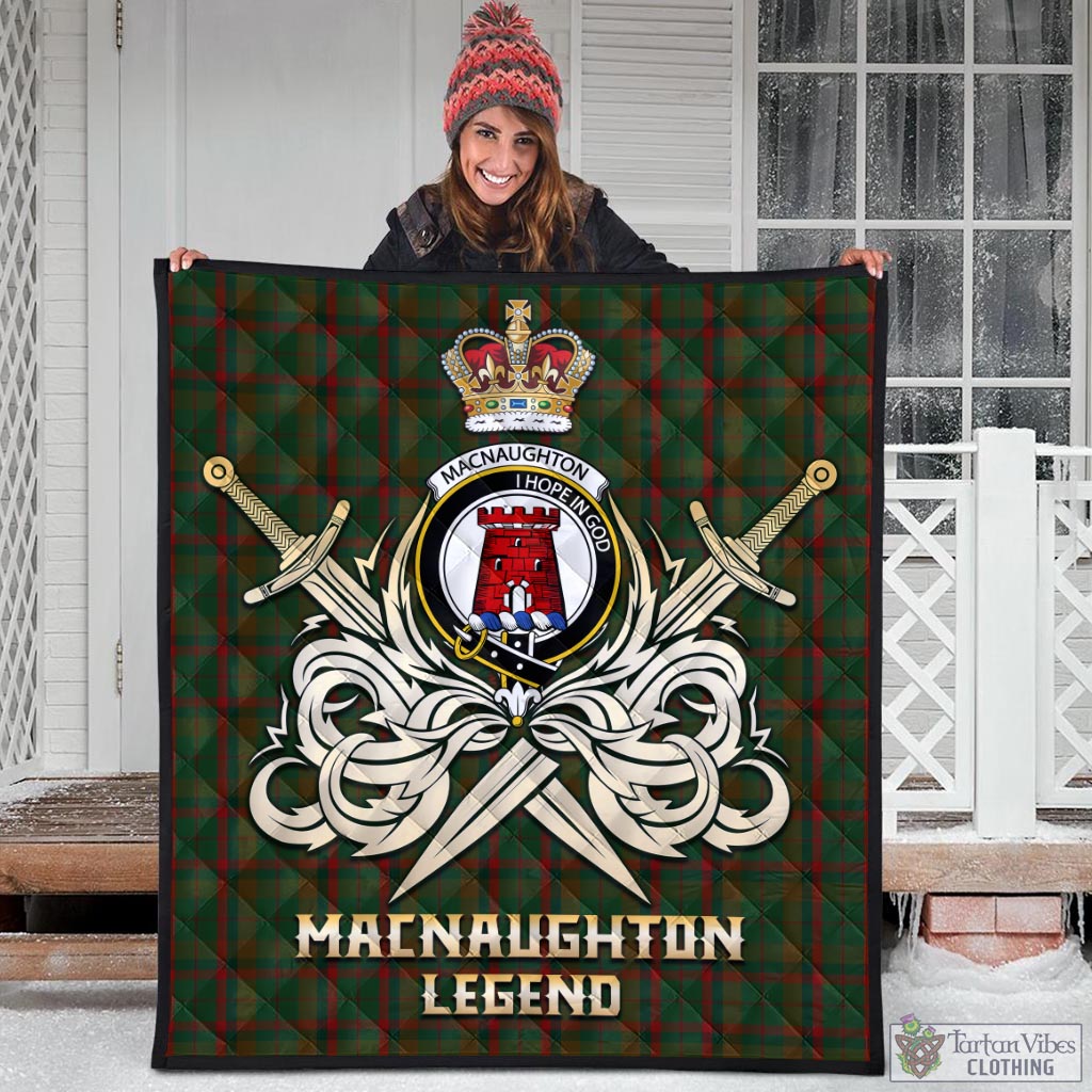 Tartan Vibes Clothing Macnaughton Hunting Tartan Quilt with Clan Crest and the Golden Sword of Courageous Legacy