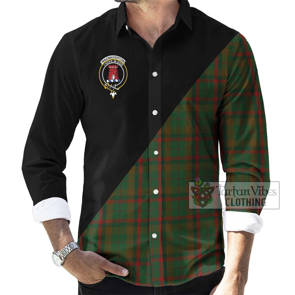 MacNaughton Hunting Tartan Long Sleeve Button Shirt with Family Crest and Military Logo Style - Tartanvibesclothing Shop