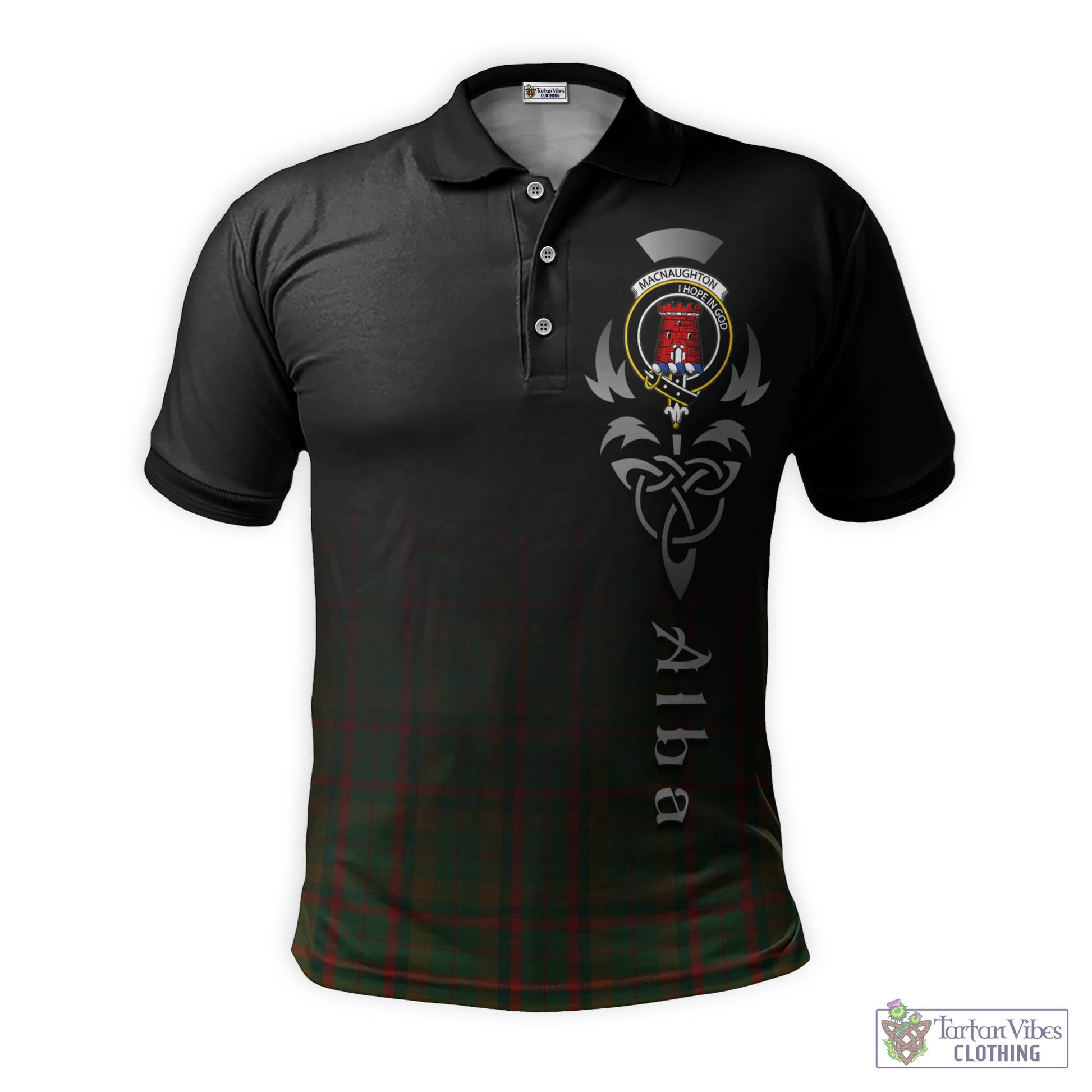 Tartan Vibes Clothing Macnaughton Hunting Tartan Polo Shirt Featuring Alba Gu Brath Family Crest Celtic Inspired