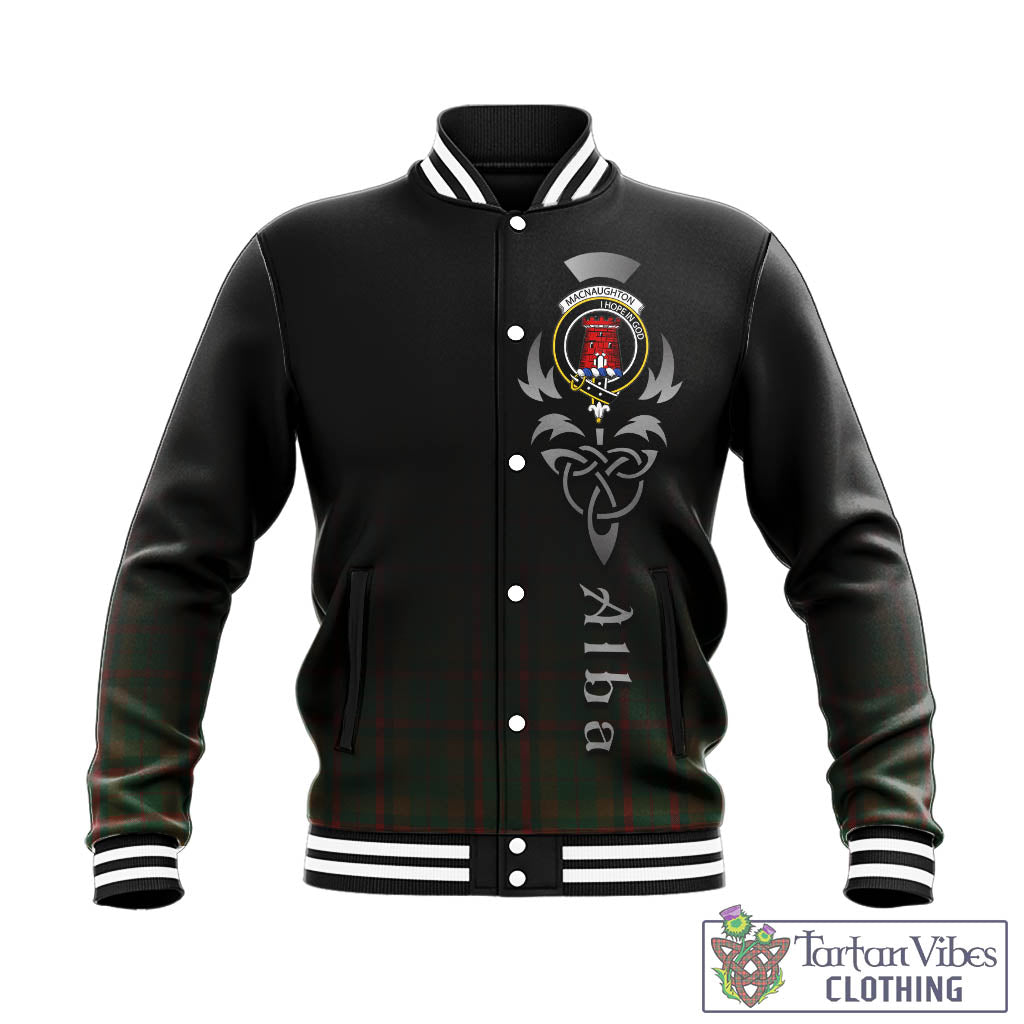 Tartan Vibes Clothing Macnaughton Hunting Tartan Baseball Jacket Featuring Alba Gu Brath Family Crest Celtic Inspired