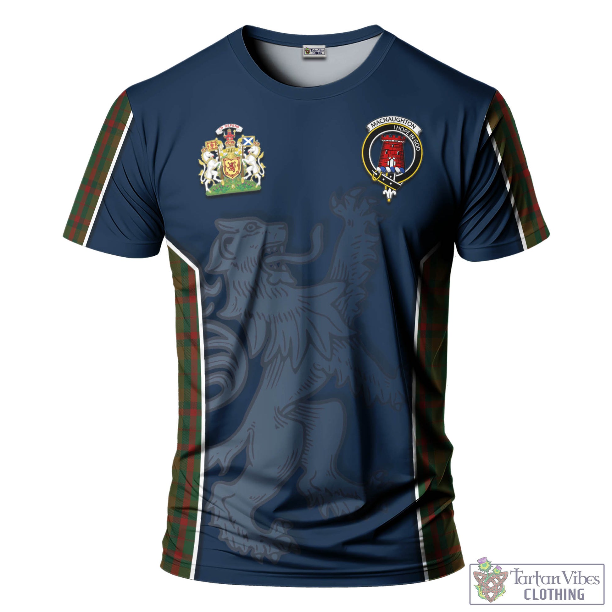 Tartan Vibes Clothing Macnaughton Hunting Tartan T-Shirt with Family Crest and Lion Rampant Vibes Sport Style