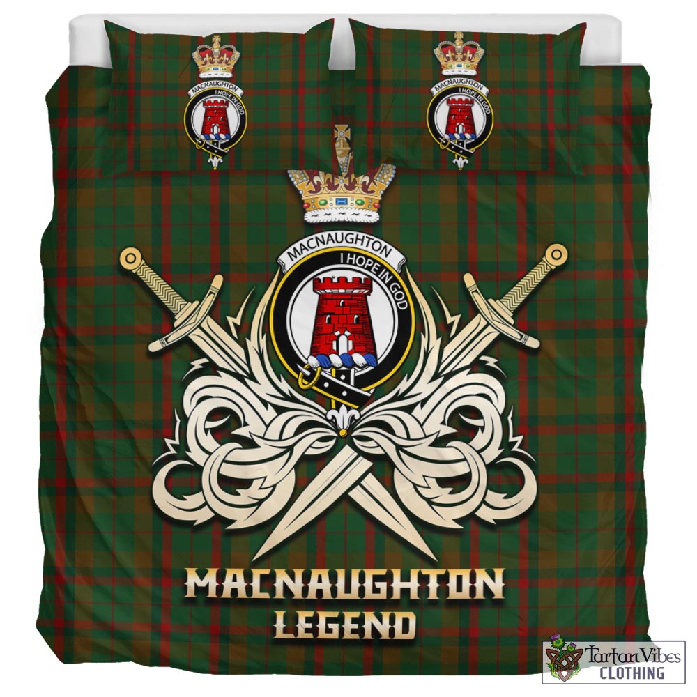 Tartan Vibes Clothing Macnaughton Hunting Tartan Bedding Set with Clan Crest and the Golden Sword of Courageous Legacy