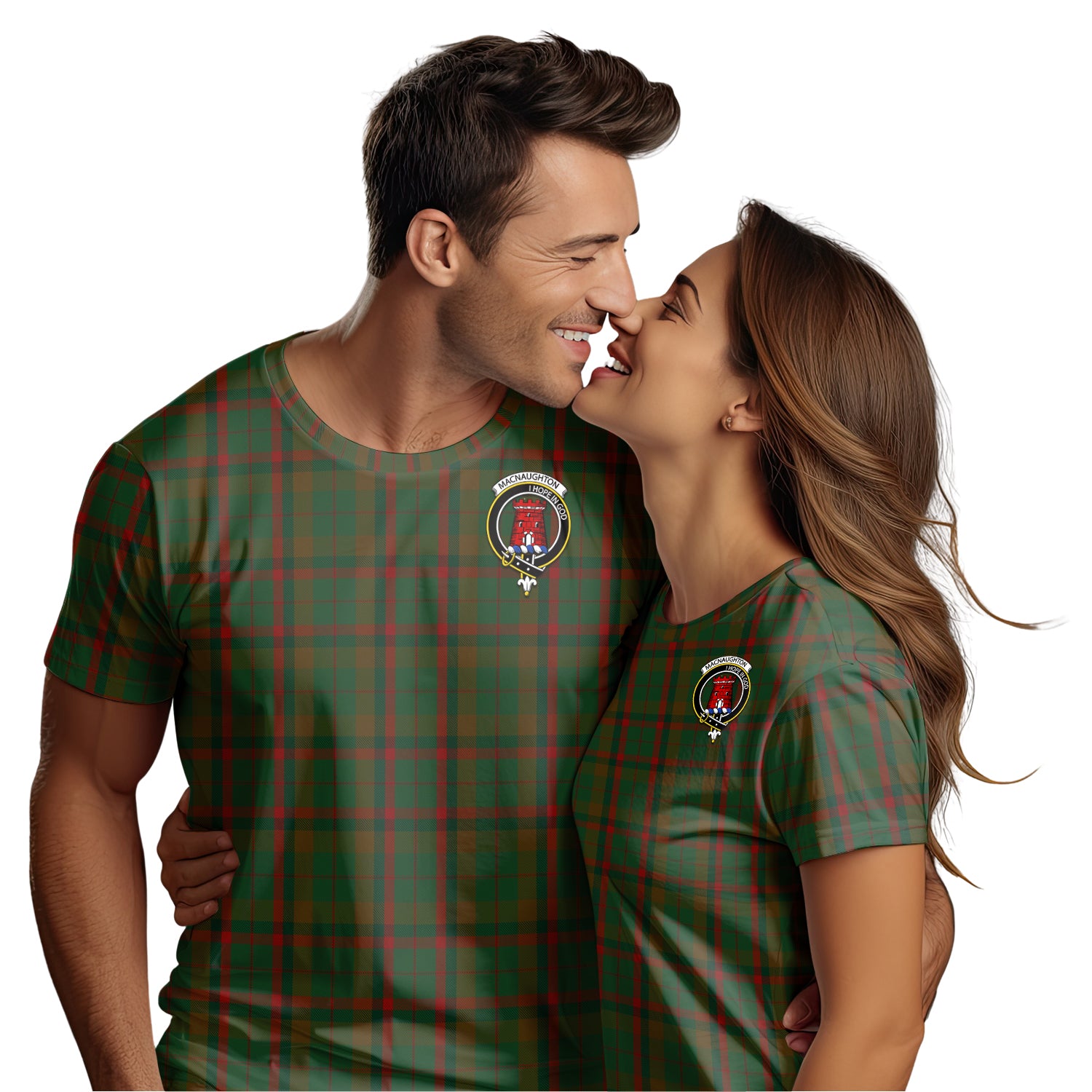 Macnaughton Hunting Tartan T-Shirt with Family Crest - Tartan Vibes Clothing