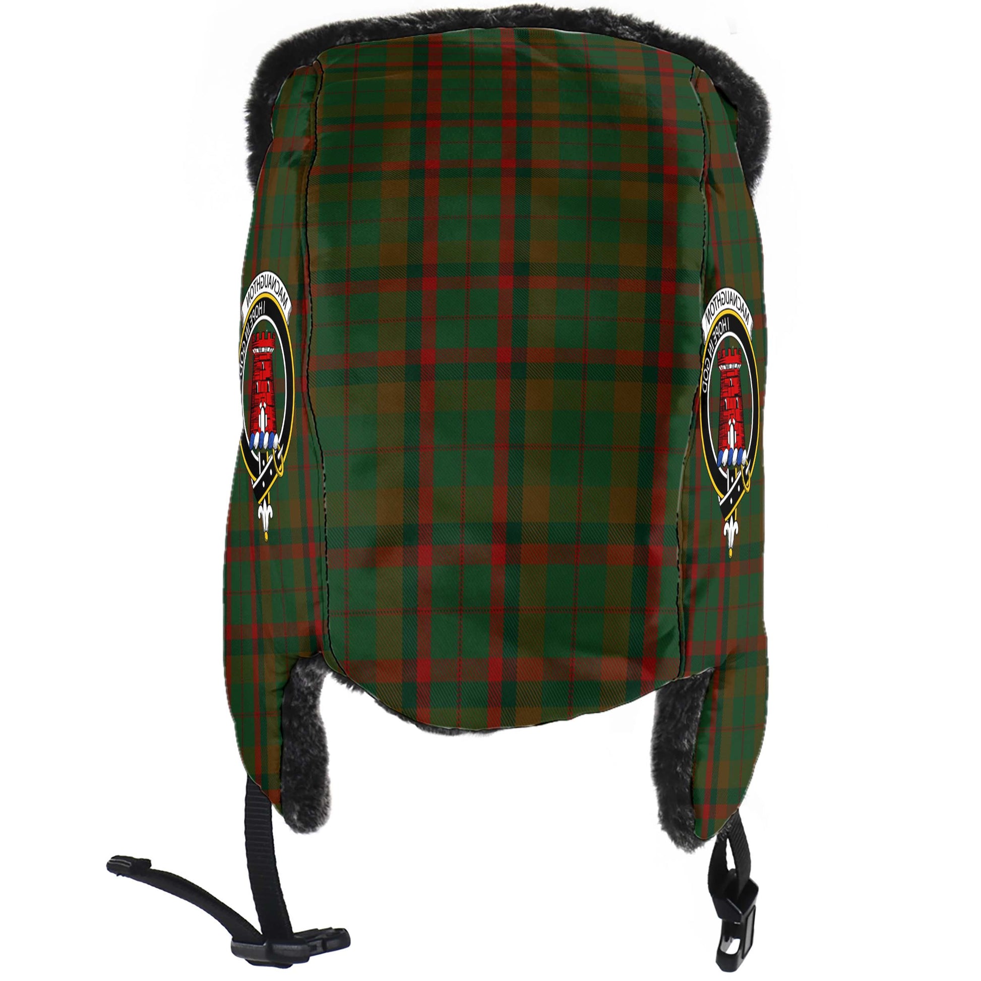 Macnaughton Hunting Tartan Winter Trapper Hat with Family Crest - Tartanvibesclothing