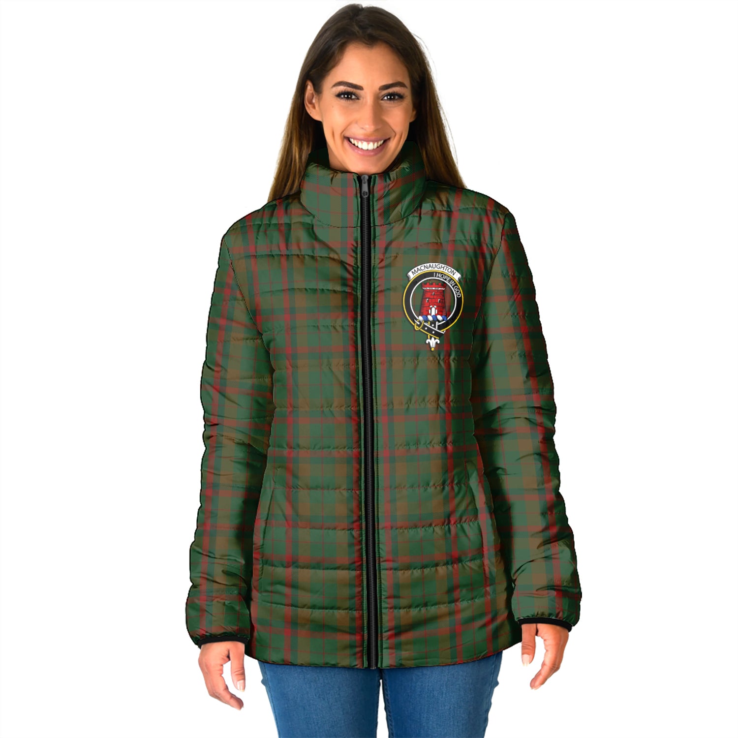 Macnaughton Hunting Tartan Padded Jacket with Family Crest - Tartan Vibes Clothing