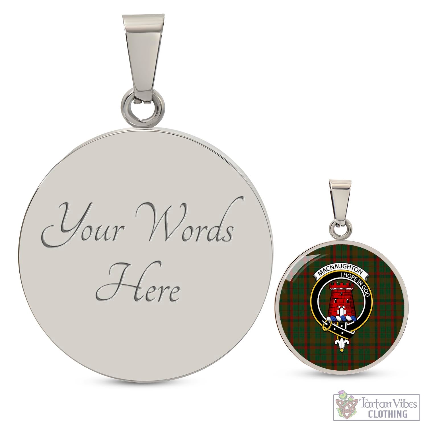 Tartan Vibes Clothing Macnaughton Hunting Tartan Circle Necklace with Family Crest