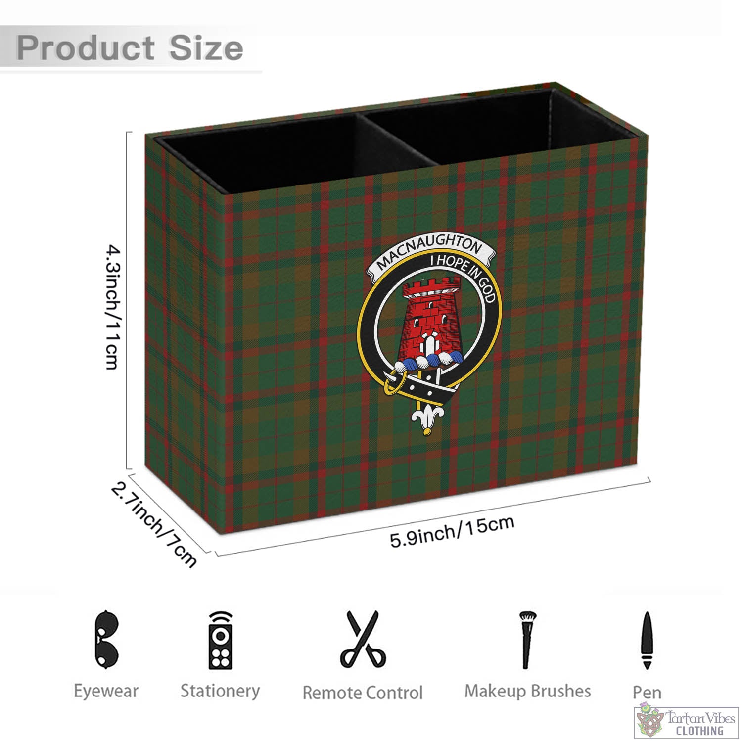 Tartan Vibes Clothing Macnaughton Hunting Tartan Pen Holder with Family Crest