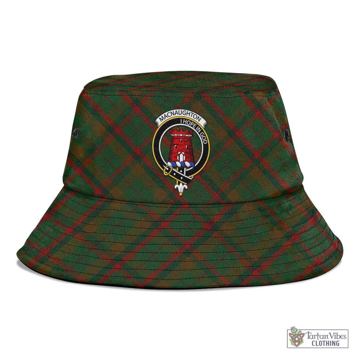 Tartan Vibes Clothing Macnaughton Hunting Tartan Bucket Hat with Family Crest