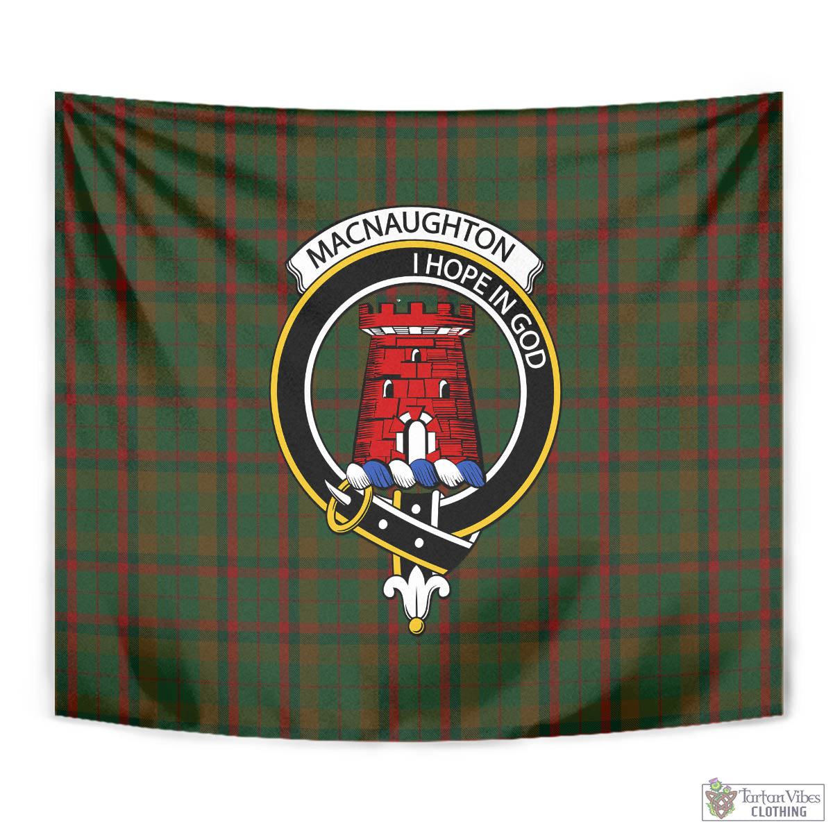 Tartan Vibes Clothing Macnaughton Hunting Tartan Tapestry Wall Hanging and Home Decor for Room with Family Crest