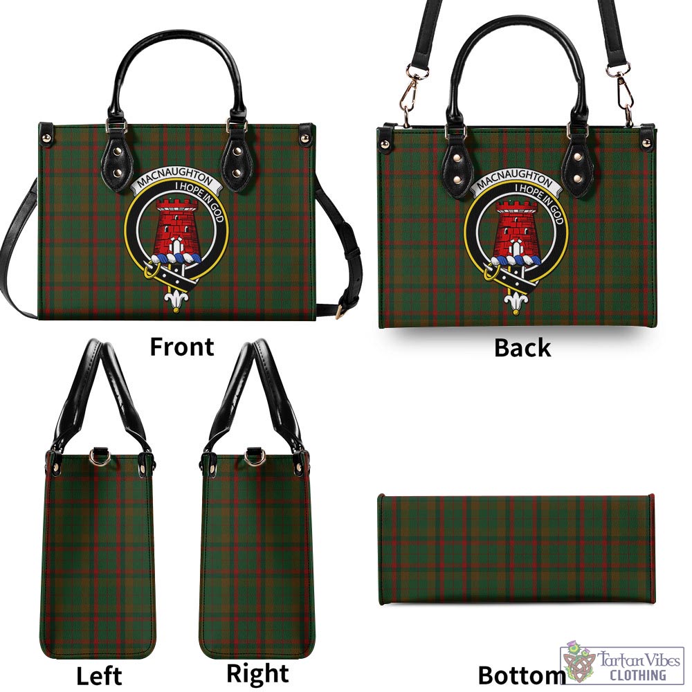 Tartan Vibes Clothing Macnaughton Hunting Tartan Luxury Leather Handbags with Family Crest