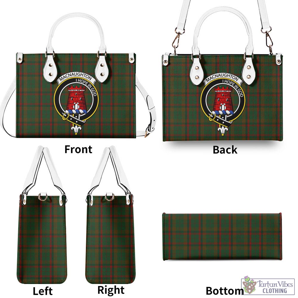 Tartan Vibes Clothing Macnaughton Hunting Tartan Luxury Leather Handbags with Family Crest