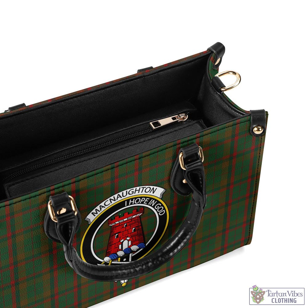 Tartan Vibes Clothing Macnaughton Hunting Tartan Luxury Leather Handbags with Family Crest