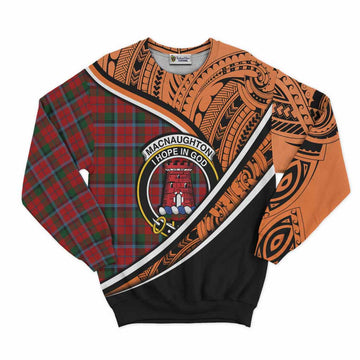 MacNaughton (McNaughton) Crest Tartan Sweatshirt with Polynesian Vibes Style - Orange Version